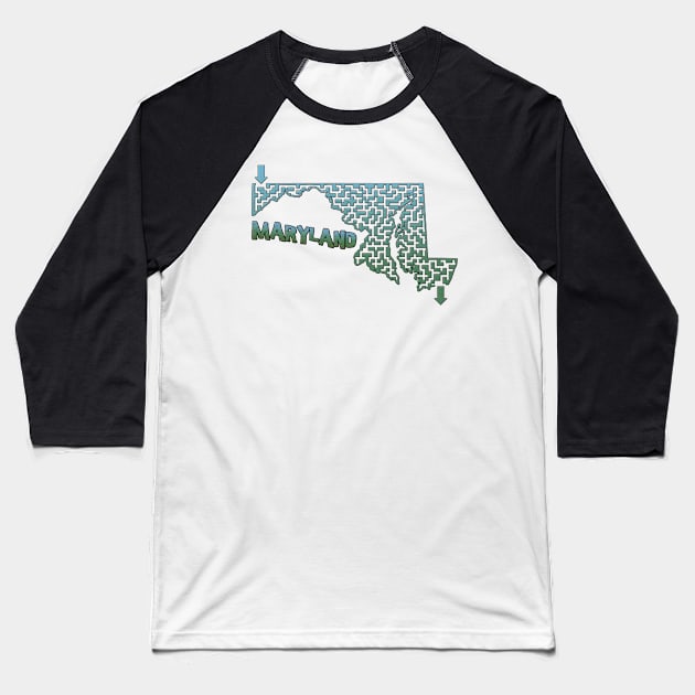 Maryland State Outline Maze & Labyrinth Baseball T-Shirt by gorff